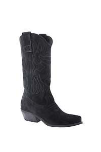 Sale: EMBROIDERED BLACK SUEDE BOOT