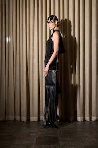 TASSEL LEATHER BAG BLACK GUNMETAL EYELETS