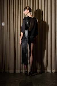 TASSEL LEATHER BAG BLACK SILVER EYELETS