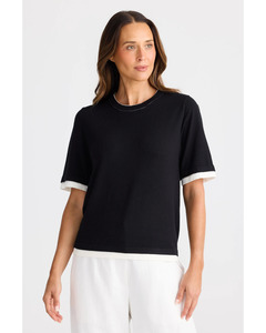Blouses: Brave + True - Billie Knit Top (Black W Off White)