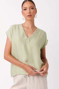 Adorne - Karina Cupro V Neck Top (Sage)