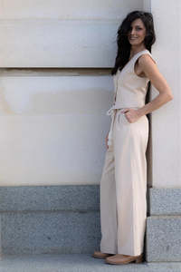 The Bay: The Bay - Dune Pants Beige with Rope Tie Linen Cotton