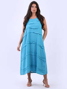 Lilliano: LILLIANO - Italian Sleeveless Front Patches Linen Lagenlook Dress (Aqua)