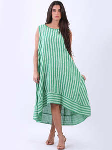 LILLIANO - Italian Stripe Cotton Dress (Green)