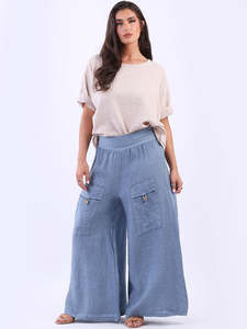 Lilliano: Lilliano -  Italian Linen Wide Leg Trouser (Blue)