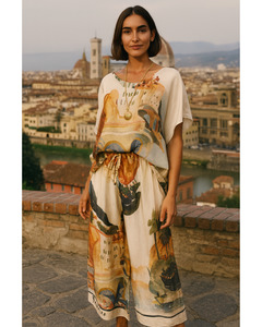 Cindy G Fashion - French Print Top- cream