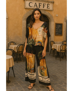 Cindy G Fashion - French Print Pant - Black