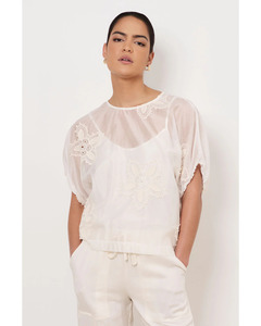 Blouses: Adorne - Phoebe Appliqué Flower Top (Ivory)