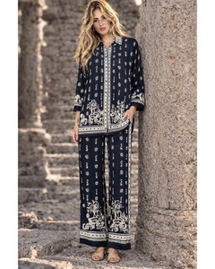 Lilliano: LILLIANO - Italian Silk/Viscose Baroque Print Button Collar Shirt (Black Cream)