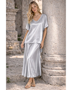 Lilliano: LILLIANO - Italian Viscose Satin Top (Smokey) OS