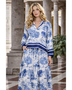 LILLIANO - Italian Silk/Viscose Scene Print Top OS