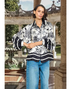LILLIANO - Italian Silk/Viscose Forest Print Top (Black) OS