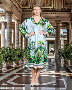 Lilliano - Italian Floral Tropical V-Neck Dress (Grey) OS