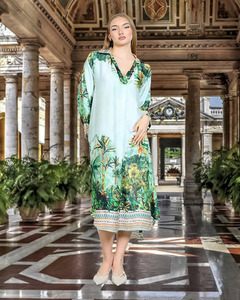 Lilliano - Italian Floral tropical v-neck dress (Green) OS
