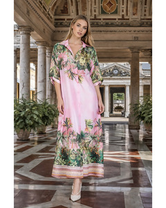 LILLIANO - Italian Tropical Silk Viscose Dress (Pink)