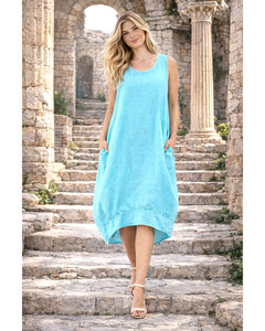 Linen Collection: LILLIANO - Made In Italy Plain Linen Lagenlook Quirky Sleeveless Dress