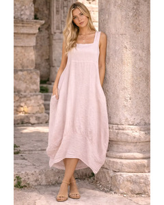 LILLIANO - Italian Plain Linen Lagenlook Dress