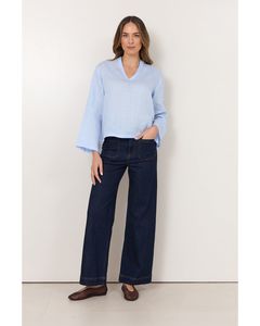 Adorne - Luka Lightweight Linen Top (Light Blue)