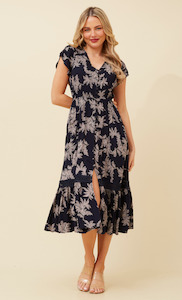 Dresses: Dusky Leaf Floral Dress | Navy