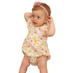 Kode Kids Clothing: Polly Romper - Pink / Yellow Florals