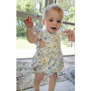 Kode Kids Clothing: Polly Romper - Blue / Yellow Florals