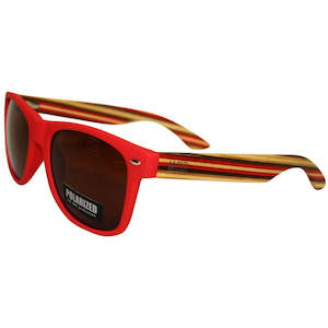 Suncare: Wooden Sunnies - Matte Red w Striped Arms | Moana Rd