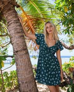 Mini Dresses: Harlow Mini Dress / Green Print | All About Eve