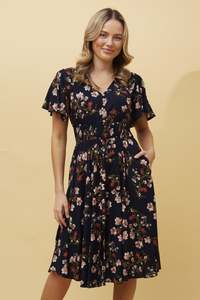 Mini Dresses: Nightfall Florals Mini Dress | Navy Floral