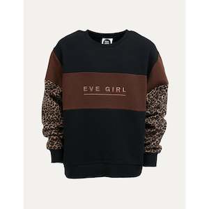 Eve Girl: Huxley Leopard Panel Crew - Black | Eve Girl | Youth