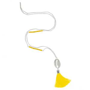 Metal Cowry & Tassel Pendant Chain Necklace | Yellow