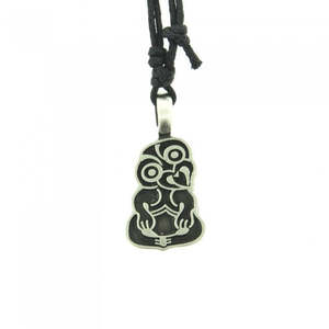 Pewter Tiki Pendent on rope Necklace