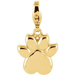 Pet Jewellery Collection: 14ct Gold Paw Print  Clip Charm