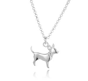 Pet Jewellery Collection: Sterling Silver Chihuahua Dog Pendant with Cubic Zirconia Collar