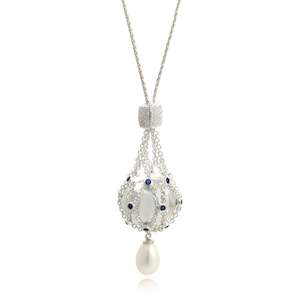 Sterling Silver Pearl, Sapphire & CZ Enhancer Ball Pendant