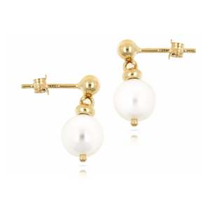 Freshwater Pearls: Sterling Silver Yellow Gold Faux Pearl Drop Earrings