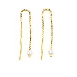 Sterling Silver Gold  Faux Pearl Thread Earring Earrings