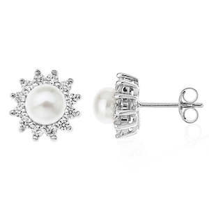 Sterling Silver 5.5mm Pearl CZ Stud Earrings