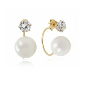 Freshwater Pearls: Sterling Silver Front/Back Faux Pearl & CZ Earrings
