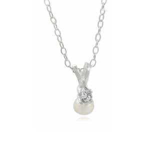 Sterling Silver Petite Freshwater CZ Pearl Pendant & Chain