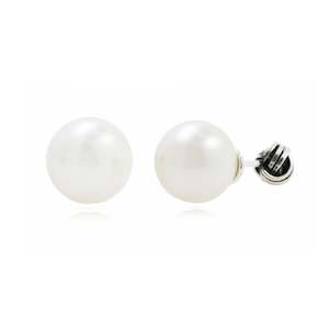 Sterling Silver Front/Back Faux Pearl & CZ Knot Earrings