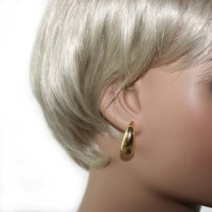 Fashion Jewellery: Stainless Steel Gold Tone Stud Hoop Earrings