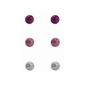 Gifts: Sterling Silver Set of 3 Glitter Stud Earring Set