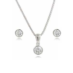 Gifts: Rhodium Plated Bronze Solitaire Earring & Pendant Set