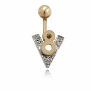 Body Jewellery: 9ct Gold Diamond Set V8 Belly Bar