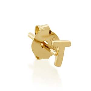 Personalized Bespoke Jewellery Collection: 9ct Gold Petite Block Initial T Single Stud Earring