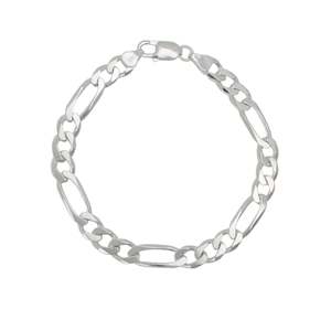 Mens Jewellery: Sterling Silver 3+1 Figaro Bracelet