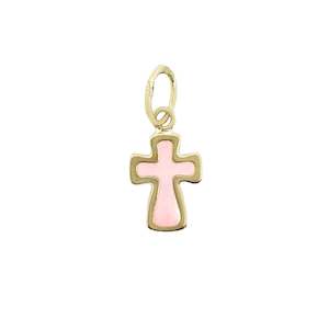 Childrens Jewellery: 9ct Gold Pink Enamel Petite Cross Pendant