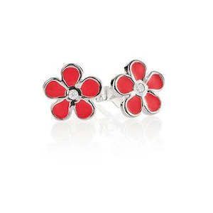 Childrens Jewellery: Sterling Silver Pink Enamel CZ Flower Studs