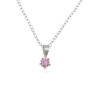 Childrens Jewellery: Sterling Silver Pink CZ Star Pendant & Chain