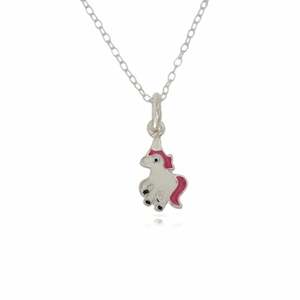 Sterling Silver Enamel Unicorn Pendant & Chain